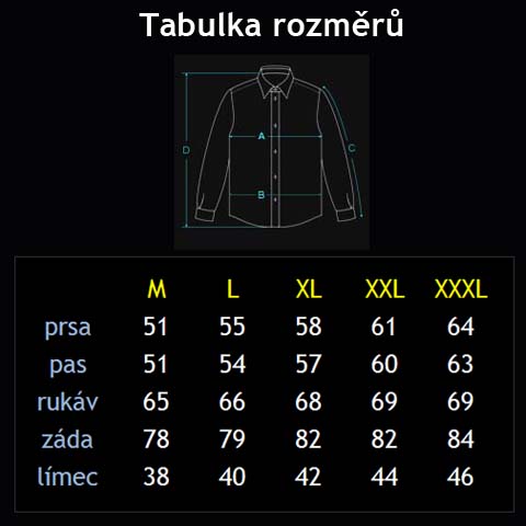 Tabulka rozměrů M - 3XL