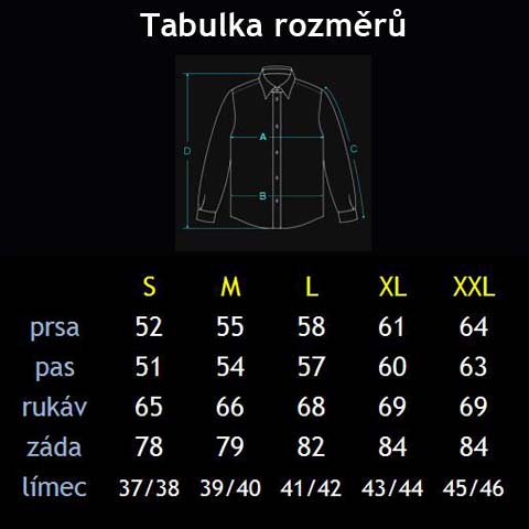 Tabulka rozměrů S - XXL