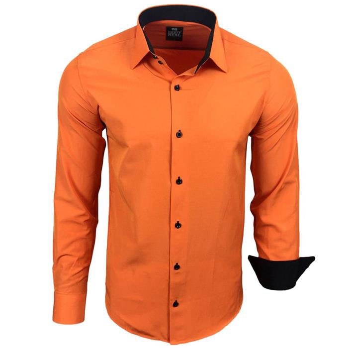 RUSTY NEAL košile pánská R-44 dlouhý rukáv slim fit S, oranžová