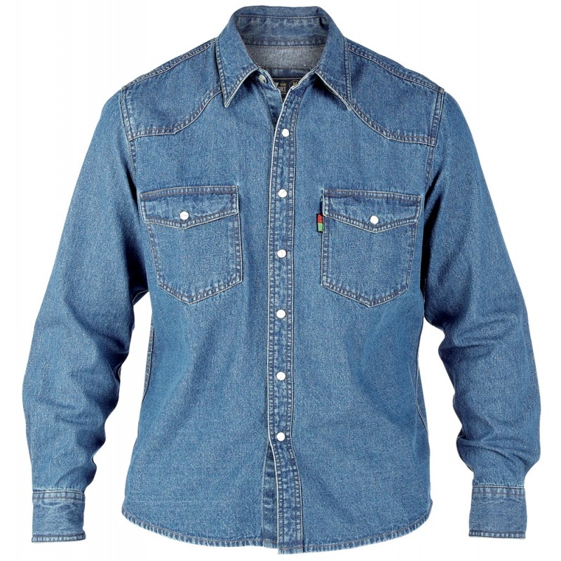 DUKE košile pánská WESTERN Style Denim Shirt riflová nadměrná velikost XXL, jeans