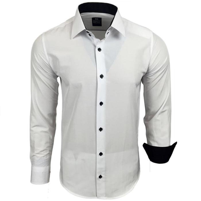 RUSTY NEAL košile pánská R-44 dlouhý rukáv slim fit 4XL, bílá