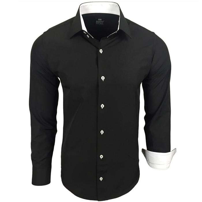 RUSTY NEAL košile pánská R-44 dlouhý rukáv slim fit 4XL, černá