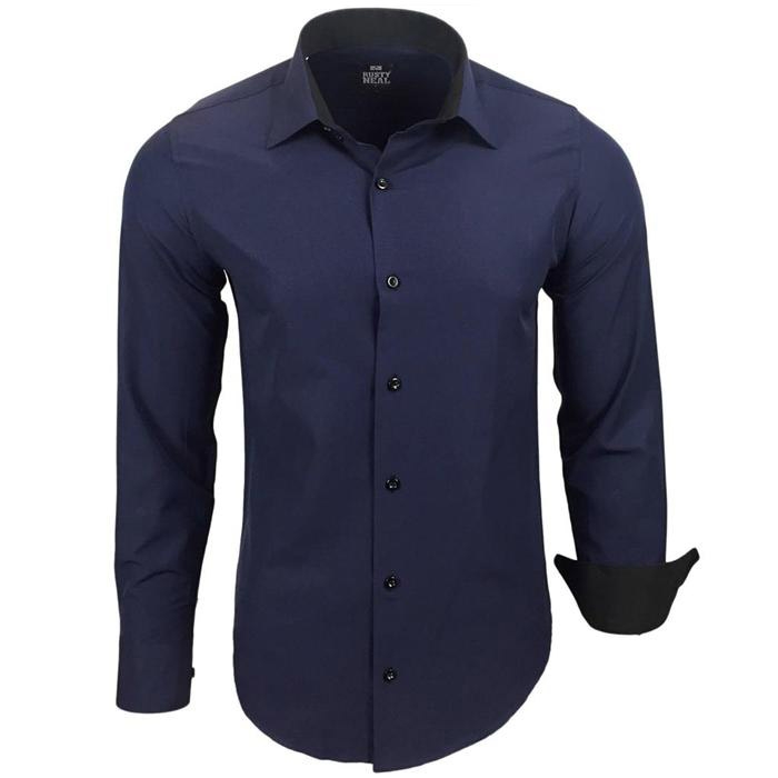 RUSTY NEAL košile pánská R-44 dlouhý rukáv slim fit 3XL, tmavě modrá
